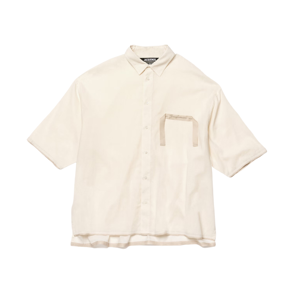 자크뮈스 라 슈미즈 카브리 그로그랭 로고 숏슬리브 셔츠 오프 화이트(Jacquemus La Chemise Cabri Grosgrain Logo Short Sleeve Shirt Off White) - 1