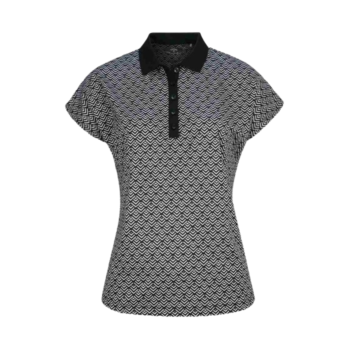 (W) 캘러웨이 쉐브 지오 프린티드 폴로 탑 캐비어((W) Callaway Chev Geo Printed Polo Top Caviar)
