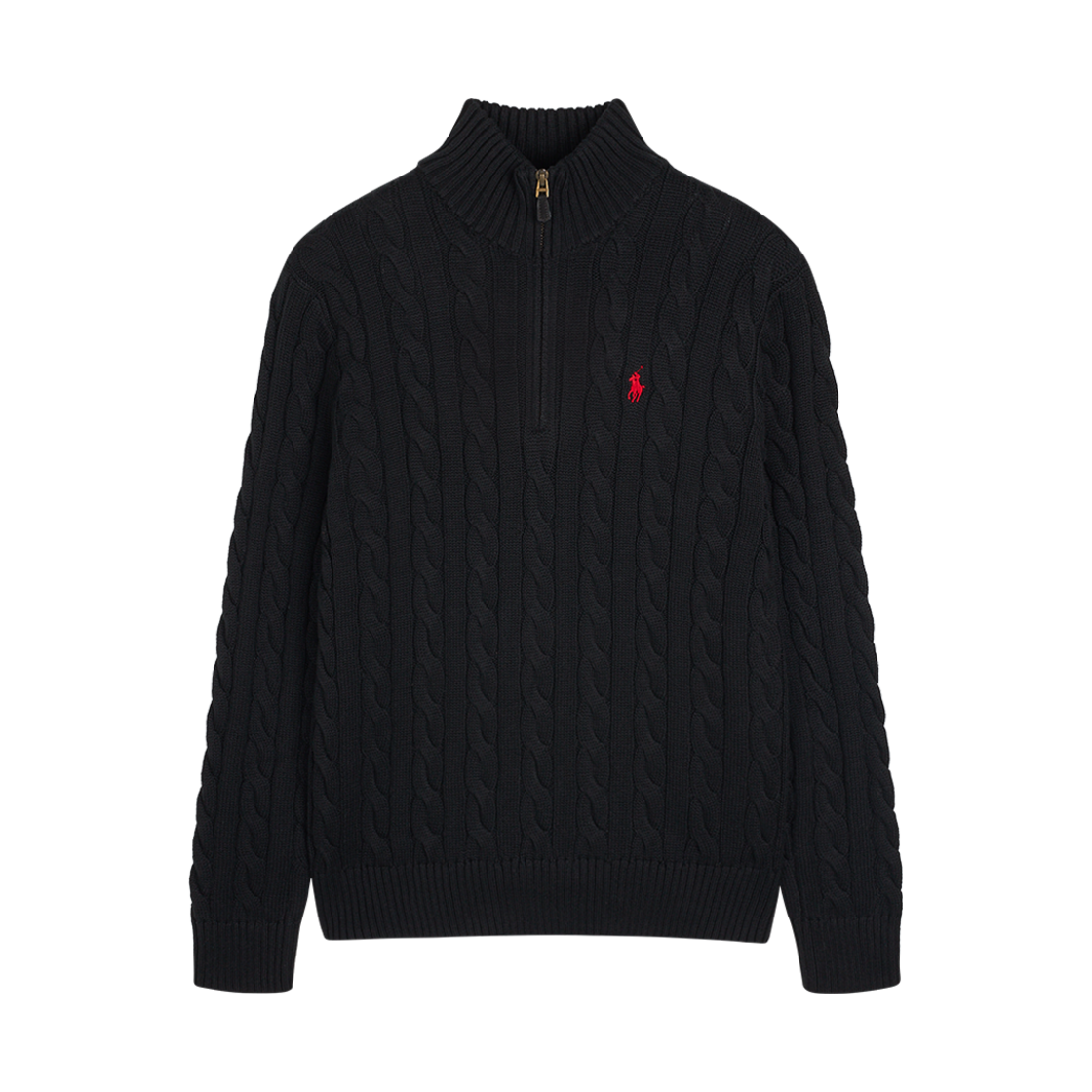 [30%적립] 폴로 랄프 로렌 케이블 니트 코튼 쿼터 지퍼 스웨터 블랙 - 24FW([30%적립] Polo Ralph Lauren Cable Knit Cotton Quarter-Zip Sweater Black - 24FW)