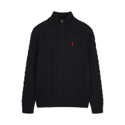 [30%적립] Polo Ralph Lauren Cable Knit Cotton Quarter-Zip Sweater Black - 24FW