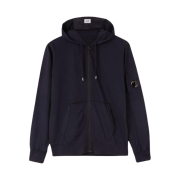 C.P. Company Light Fleece Garment Dyed Lens Hoodie Navy - 21SS