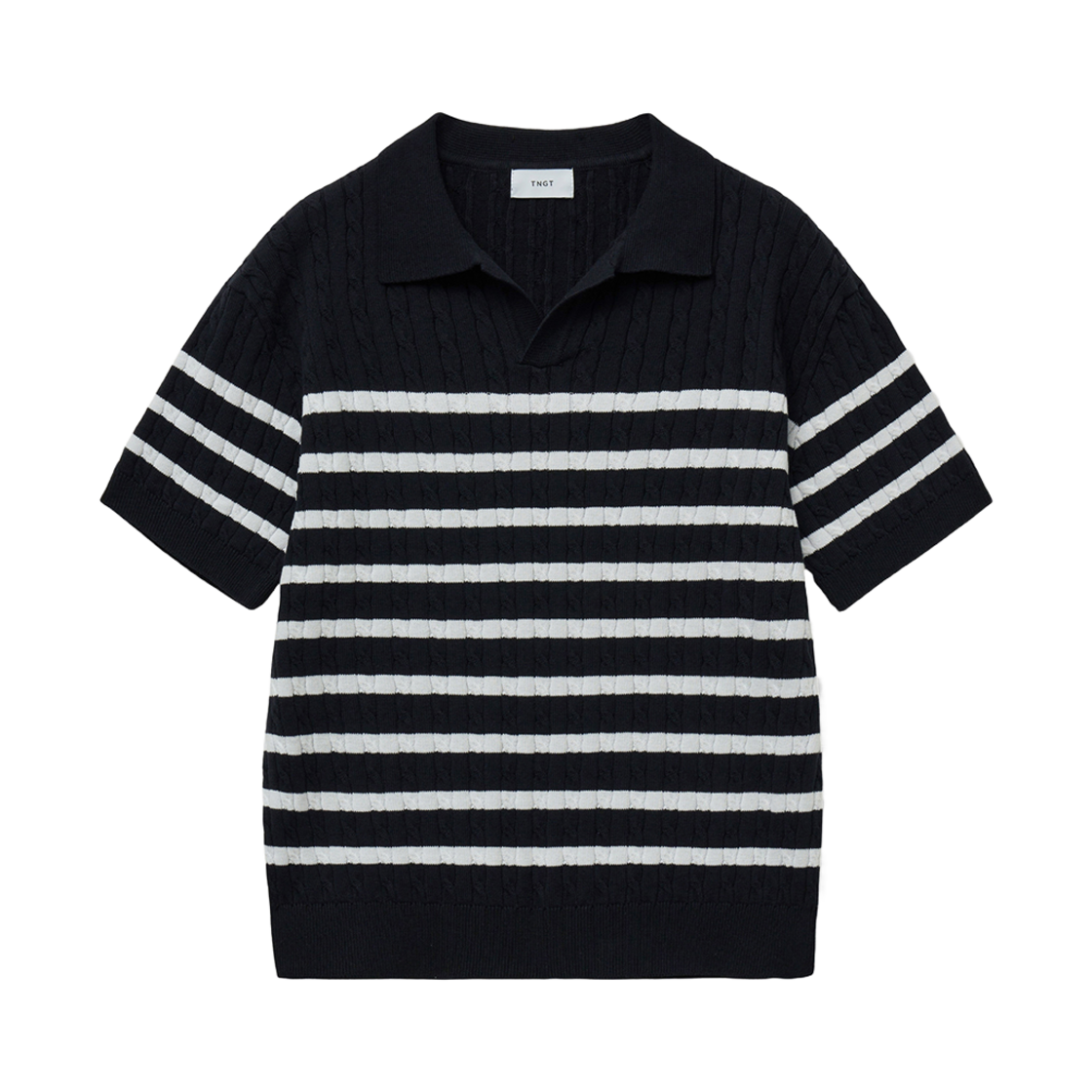 TNSW5E203N2 TNGT Loose-fit Cable Stripe Slitneck Knit Navy