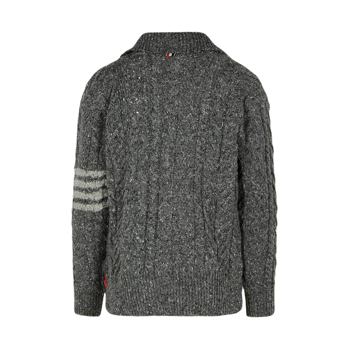 톰브라운 도네갈 믹스 케이블 스티치 사선 모크넥 가디건 미디움 그레이(Thom Browne Donegal Mix Cable Stitch 4-Bar Mock Neck Cardigan Medium Grey) - 2