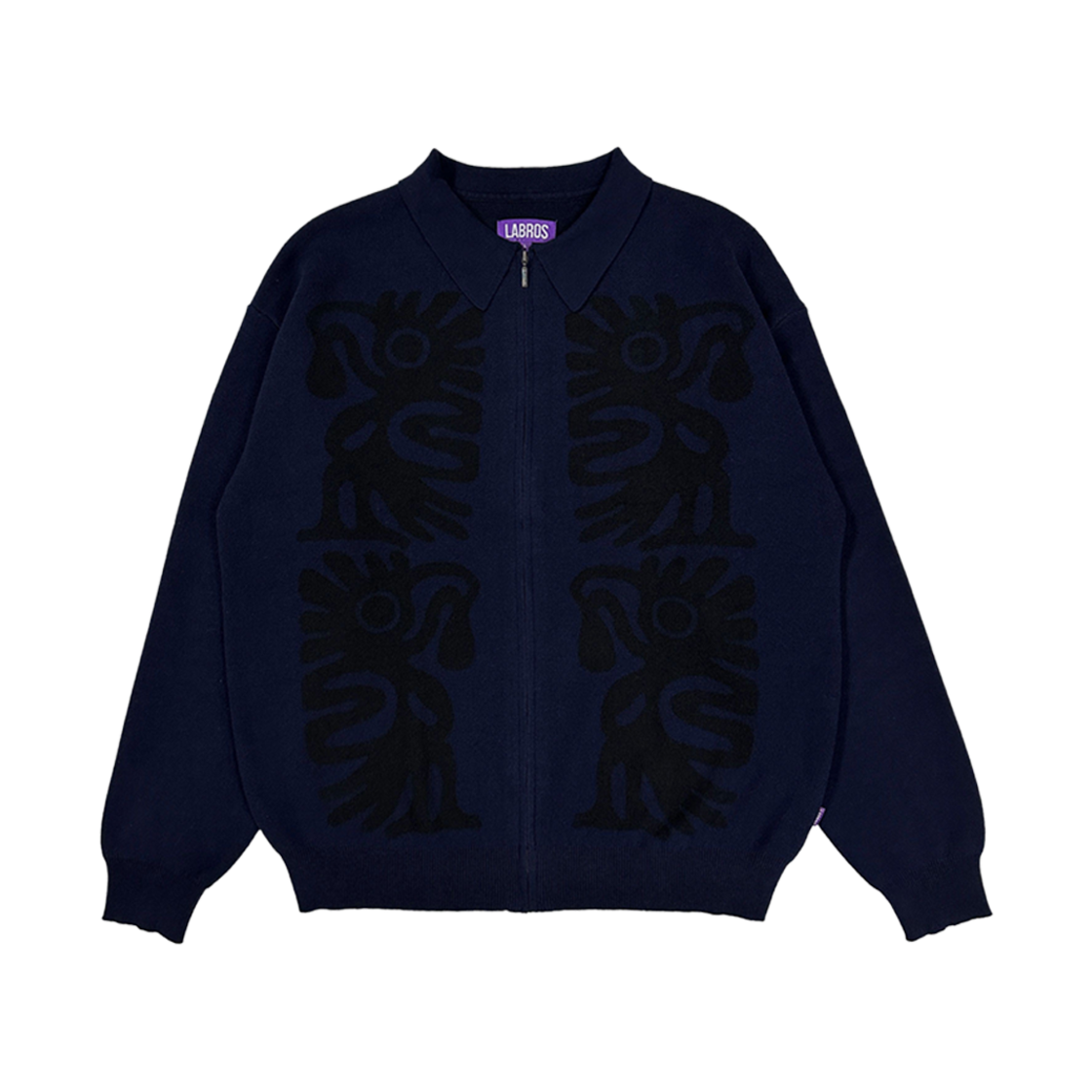 - Labros Tribal Zip Up Sweater Navy
