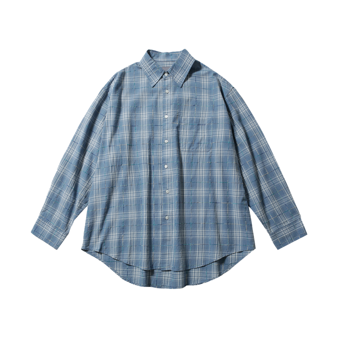 발루트 올 웨더 오버 실루엣 셔츠 블루 체크