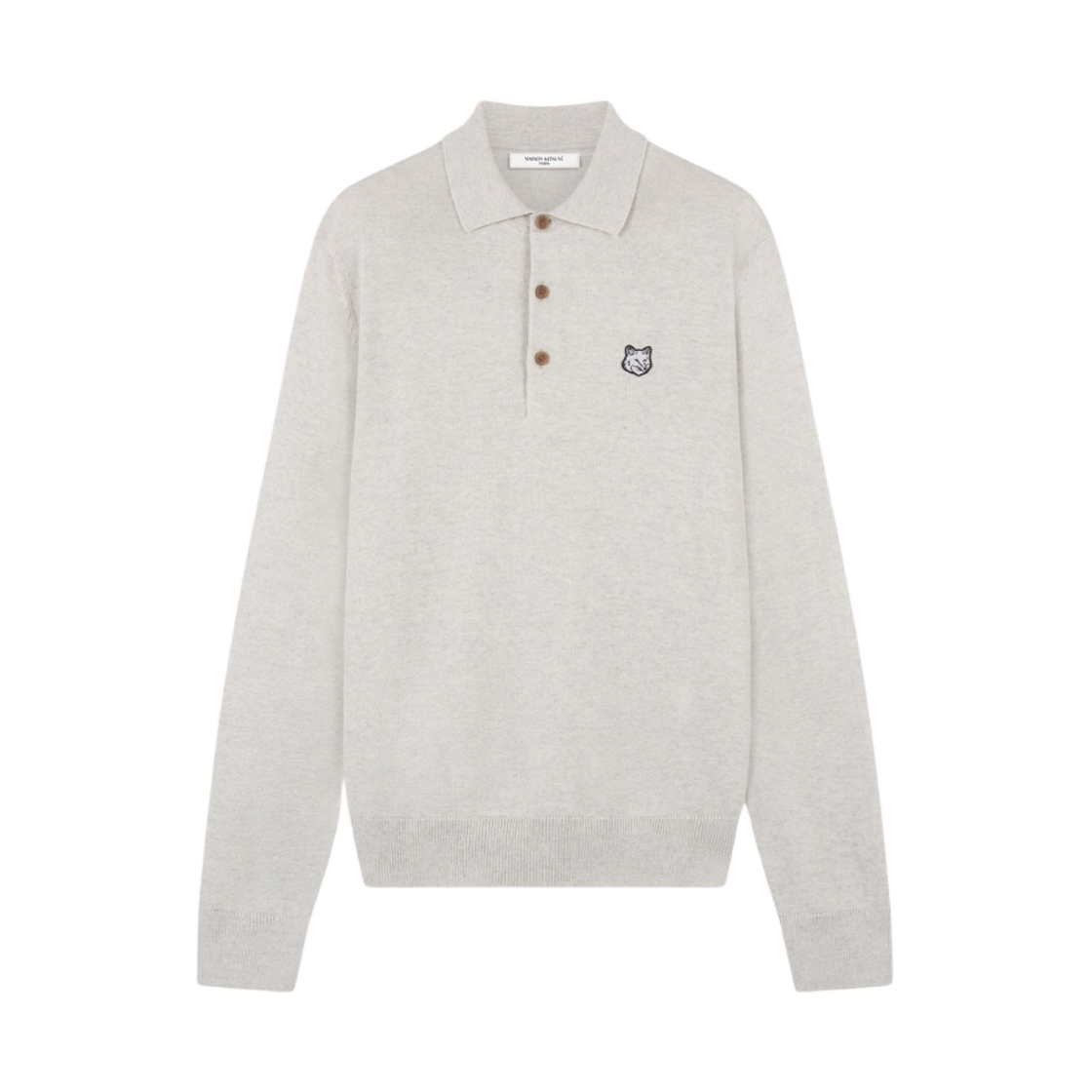 메종 키츠네 볼드 폭스 헤드 패치 폴로 점퍼 라이트 그레이 멜란지(Maison Kitsune Bold Fox Head Patch Polo Jumper Light Grey Melange) - 1