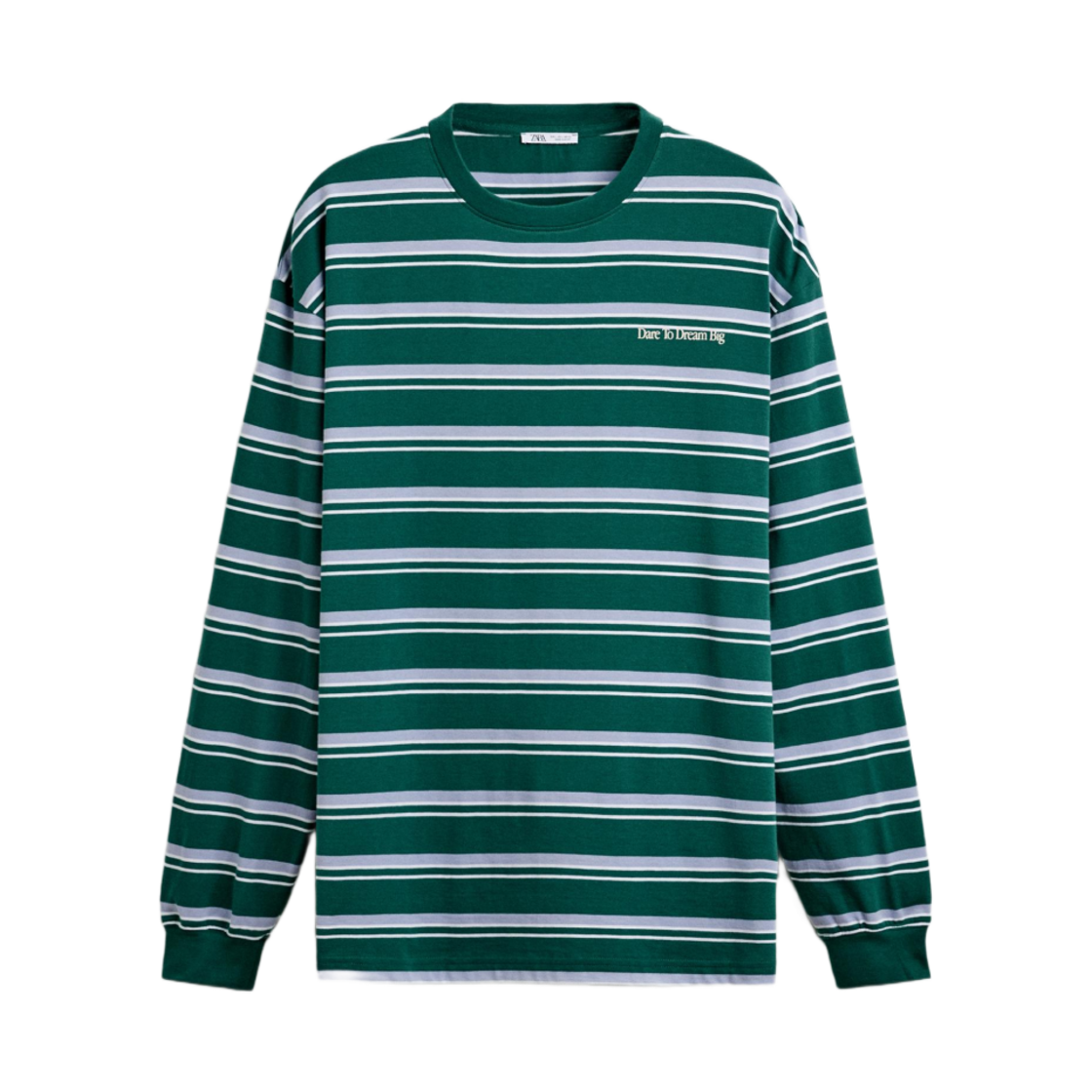 1165/319/500 Zara Striped Embroidered T-Shirt Green