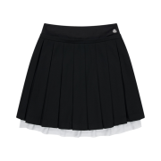 (W) Coyseio Double Waisted Pleats Skirt Black