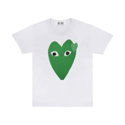 (W) Play Comme des Garcons Green Double Heart T-Shirt White