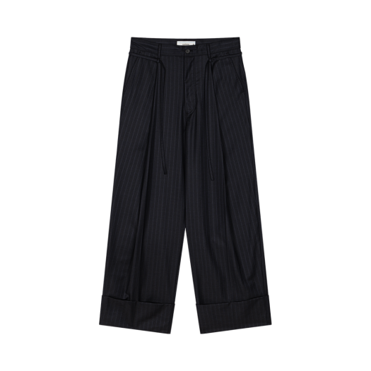 Waviness25206 Waviness Deep One Tuck Turn Up Slacks Black Stripe