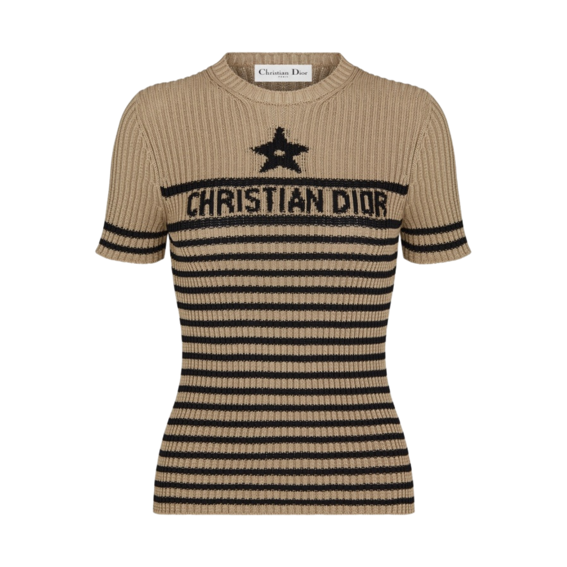 (W) 디올 시그니쳐 코튼 니트 숏슬리브 스웨터 헤이즐넛((W) Dior Short Sleeved Sweater Cotton Knit with Signature Hazelnut) - 1