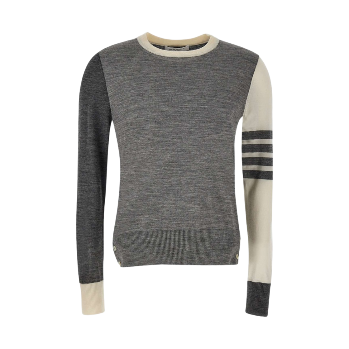 FKA280F-Y1014-982 (W) Thom Browne Fun-Mix Fine Merino 4-Bar Relaxed Crew Neck Pullover Tonal Grey