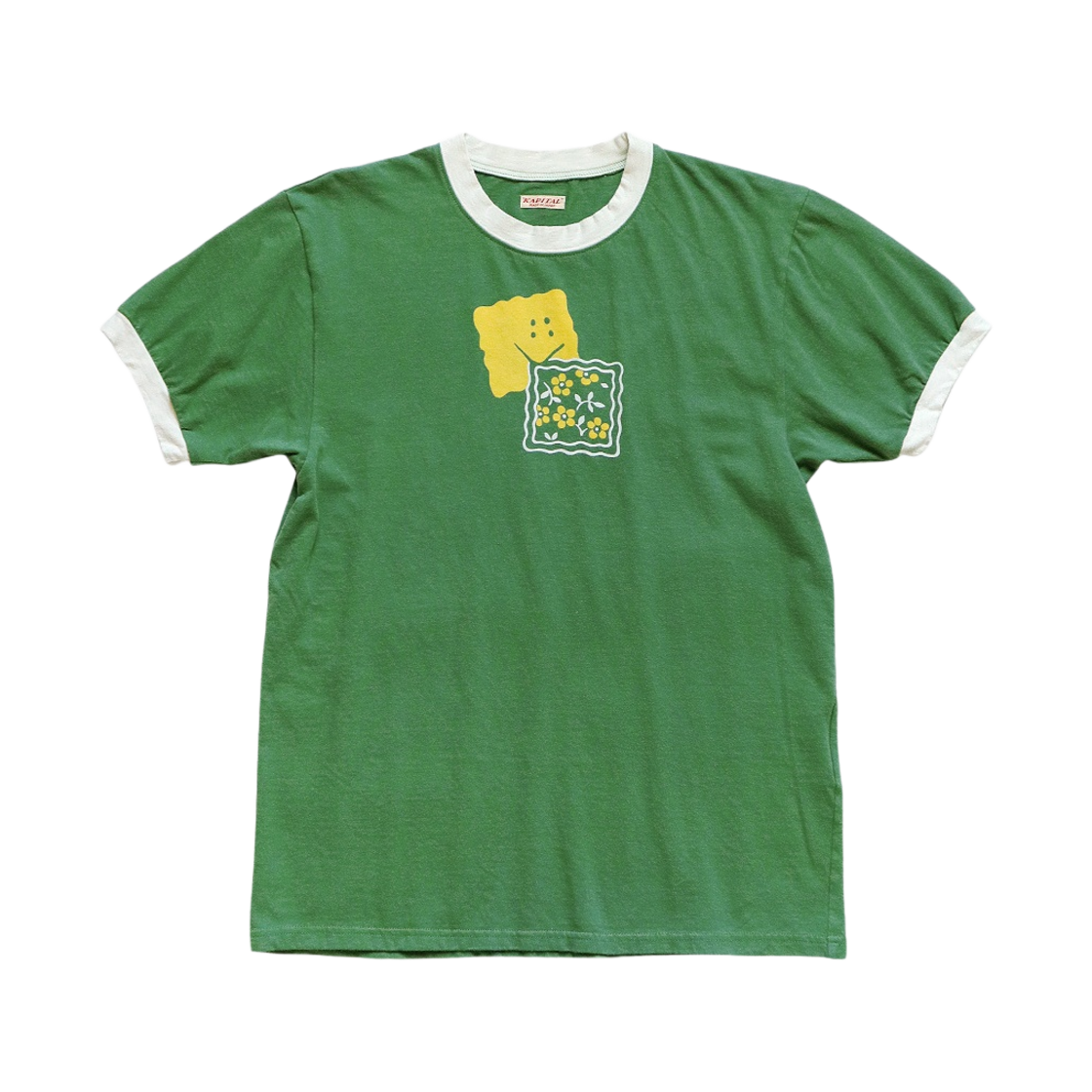 캐피탈 20-T 링거 티셔츠 패키쉬 레인보위 패치 그린(Kapital 20-T Ringer T-Shirt Peckish Rainbow Patch Green) - 1