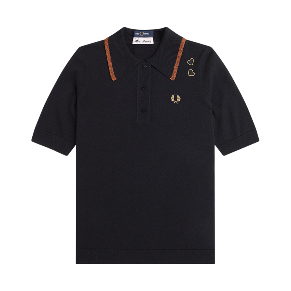 AFPF2438118-102 Fred Perry X Amy Winehouse Metallic Tipped Knitted Shirt Black