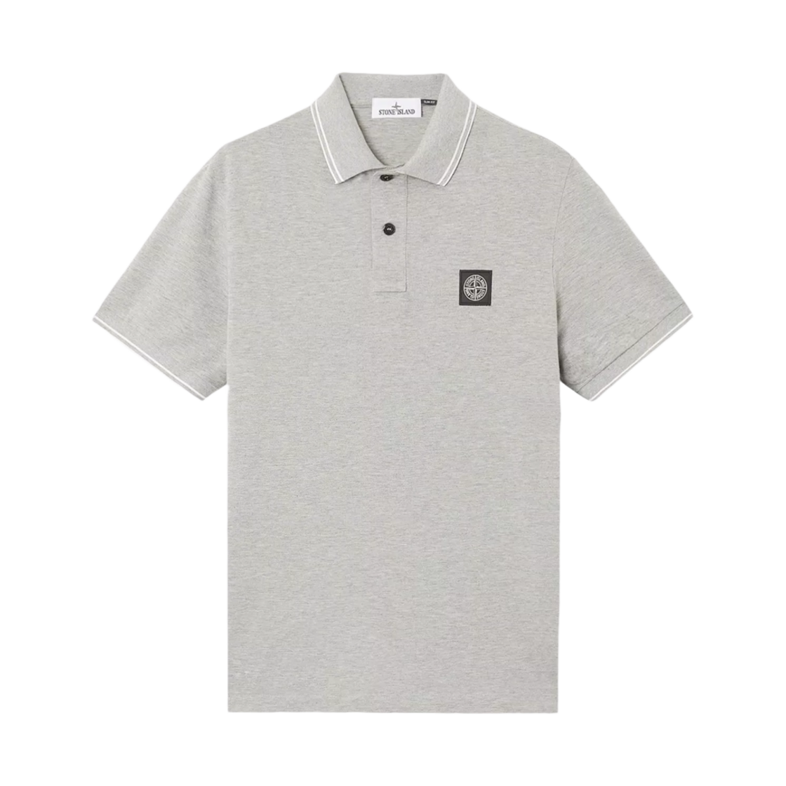 스톤 아일랜드 22002SC 오가닉 코튼 엘라스테인 피케 슬림 핏 폴로 셔츠 컴퍼스 패치 더스트 그레이 멜란지 - 25SS(Stone Island 22002SC Organic Cotton Elastane Pique Slim-Fit Polo Shirt with Compass Patch Dust Grey Melange - 25SS)