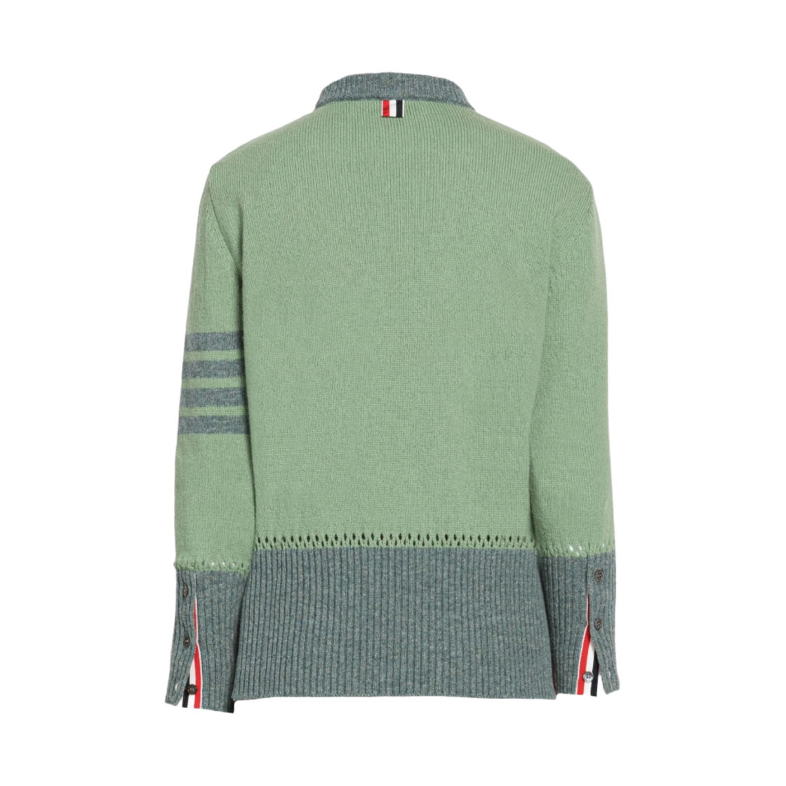(W) 톰브라운 셰틀랜드 울 콘트라스트 프레이밍 사선 풀오버 그린((W) Thom Browne Shetland Wool Contrast Framing 4-Bar Pullover Green) - 2