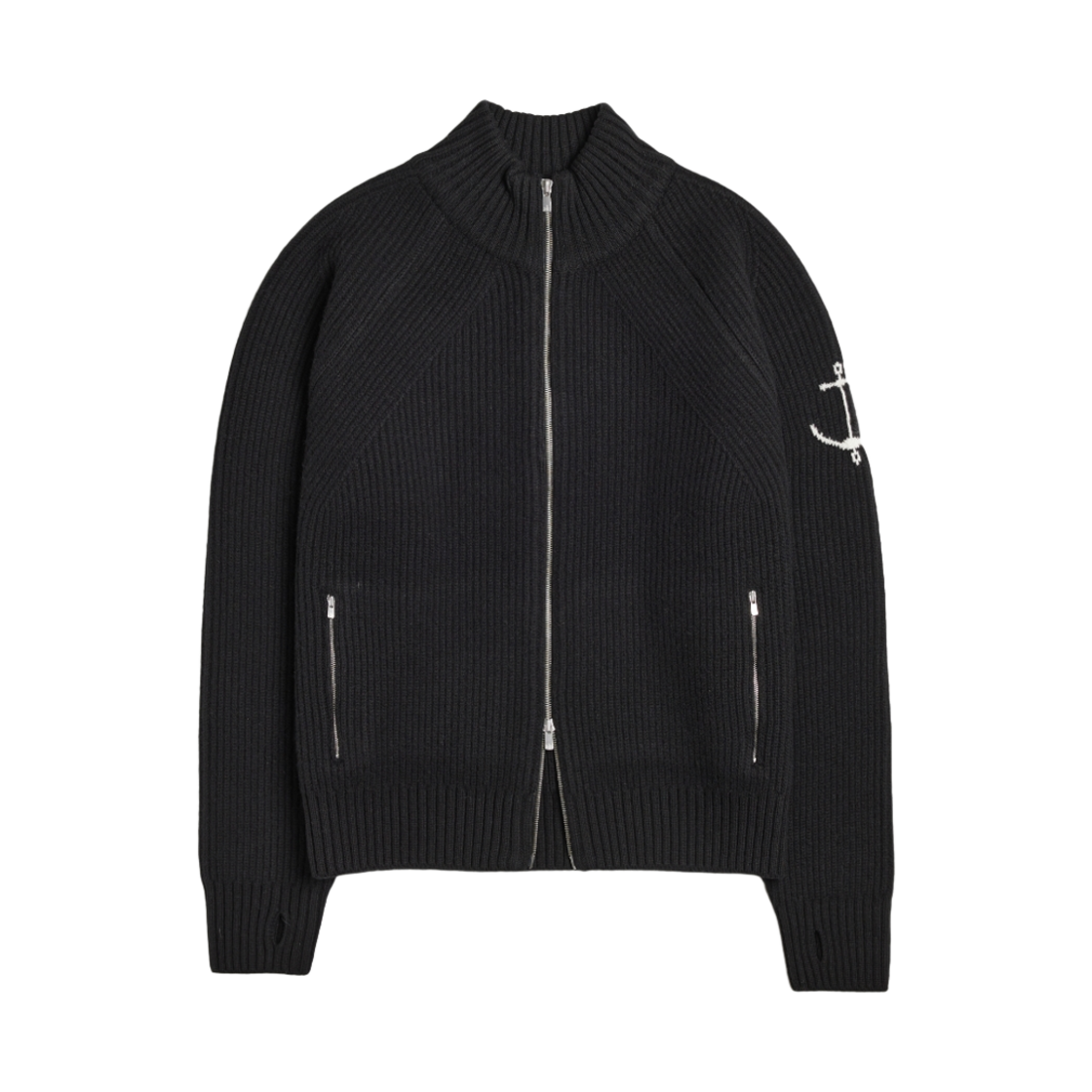 - Guernsey Woollens Fisherman Wool Two-Way Zip Sweater Black