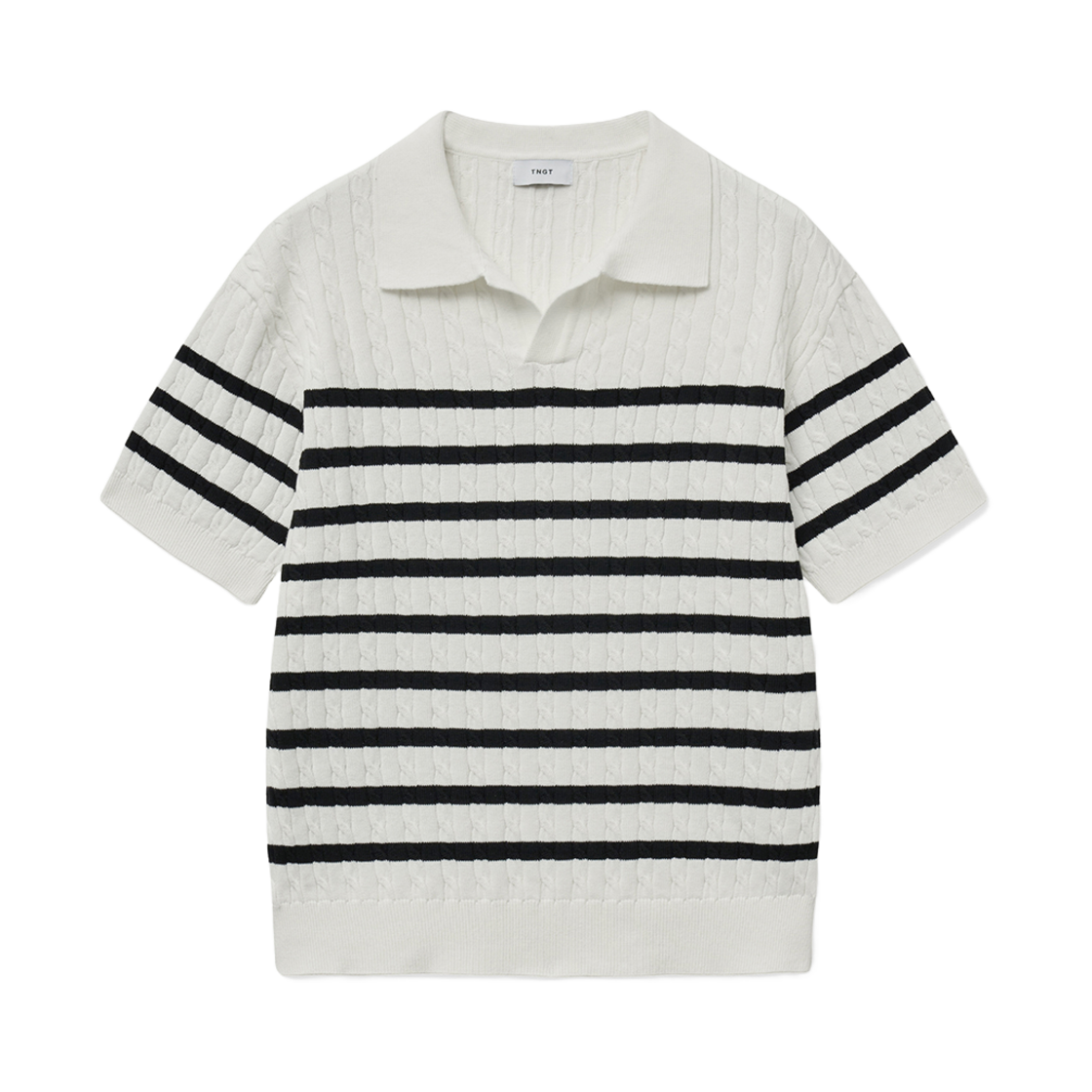 TNSW5E203IV TNGT Loose-fit Cable Stripe Slitneck Knit Ivory