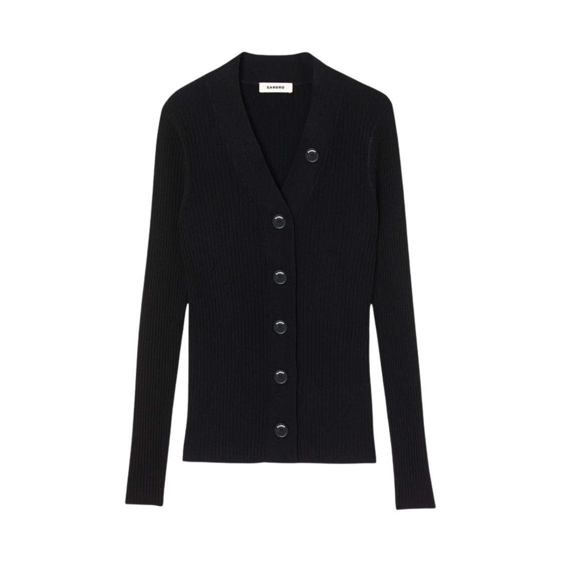 (W) 산드로 볼드 버튼 니트 가디건 블랙((W) Sandro Bold Button Knit Cardigan Black)