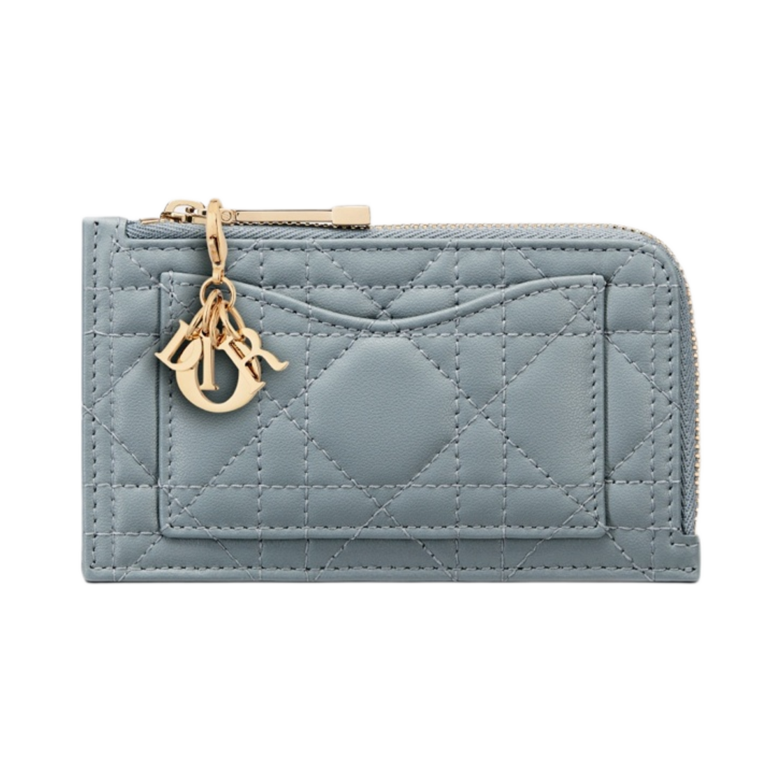 S0965ONMJ-M81B Dior Lady Compact Zipped Card Holder Cloud Blue Cannage Lambskin