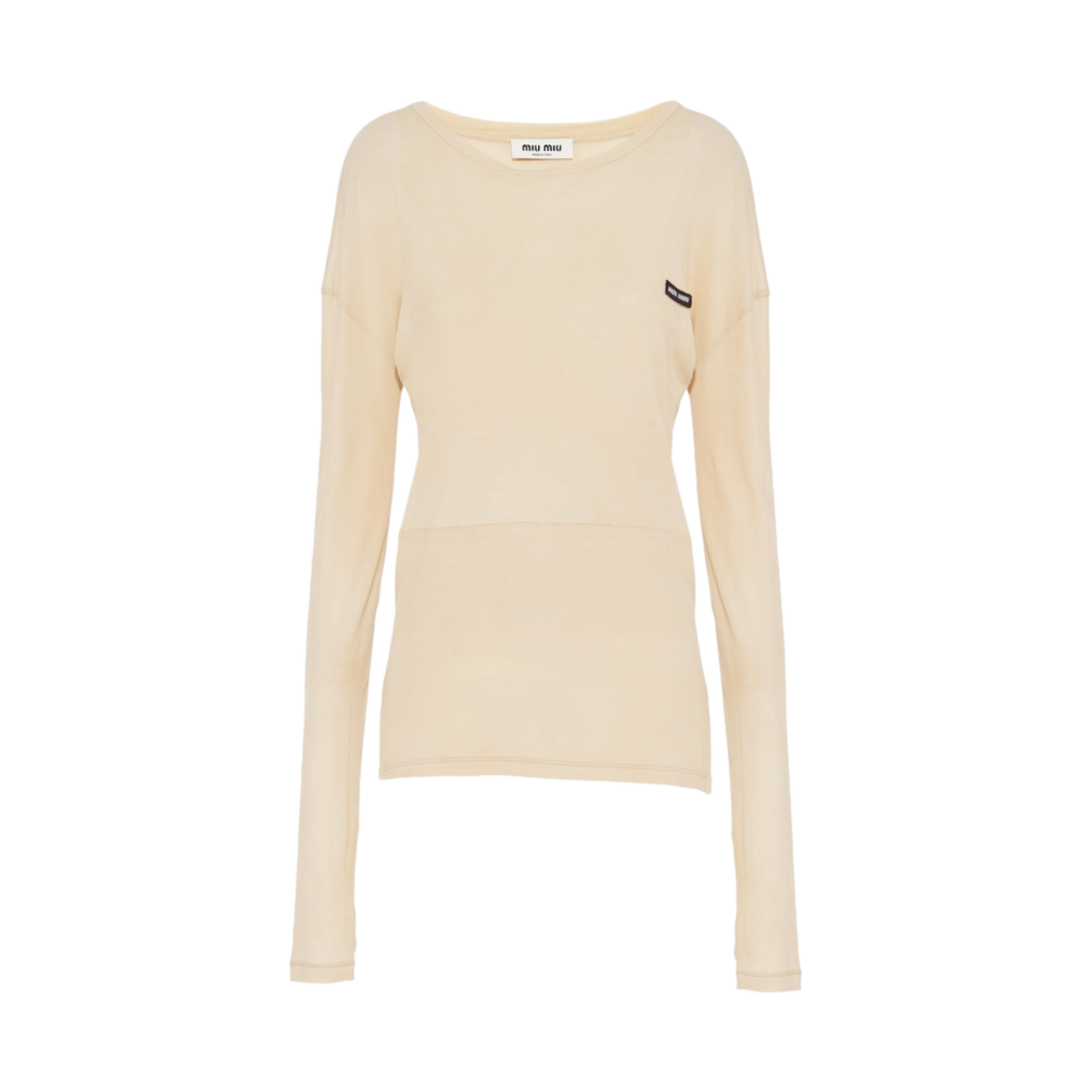 (W) 미우 미우 가먼트 다이드 립 저지 니트 드레스 데저트 베이지((W) Miu Miu Garment Dyed Ribbed Jersey Knit Dress Desert Beige) - 1
