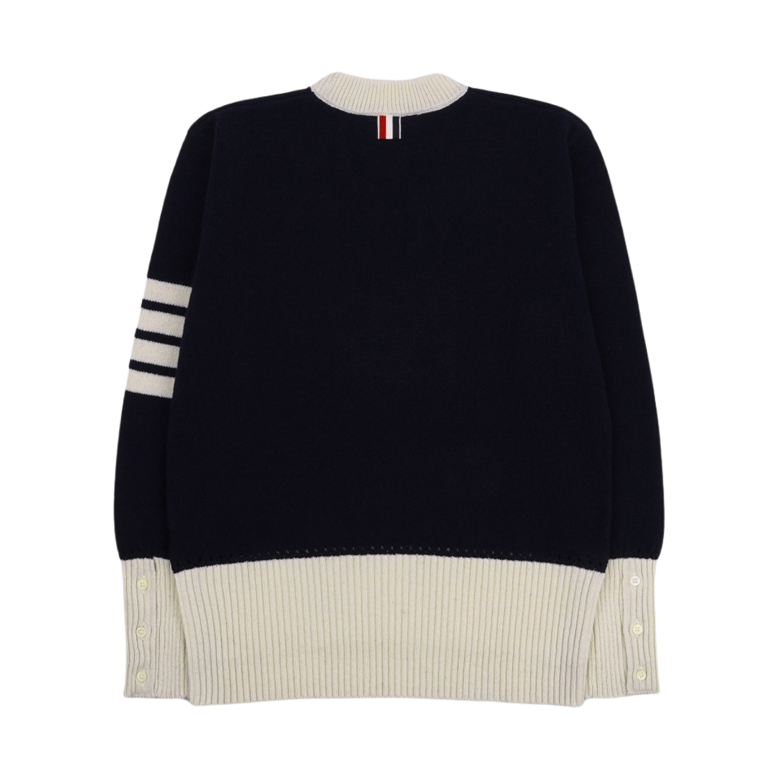 (W) 톰브라운 셰틀랜드 울 콘트라스트 프레이밍 사선 풀오버 네이비((W) Thom Browne Shetland Wool Contrast Framing 4-Bar Pullover Navy) - 2