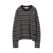 Millo Women Textured Stripe Knit Black Gray