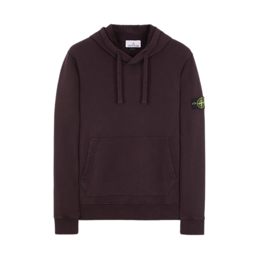 Stone Island 64151 Cotton Fleece Garment Dyed Hooded Sweatshirt Dark Burgundy - 23FW