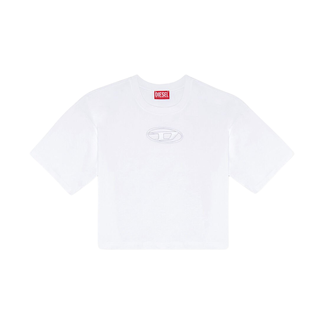 A150960NIAX-100 (W) Diesel T-Buxt-Crop-Od Boxy T-Shirt with Cut Out Oval D Logo White