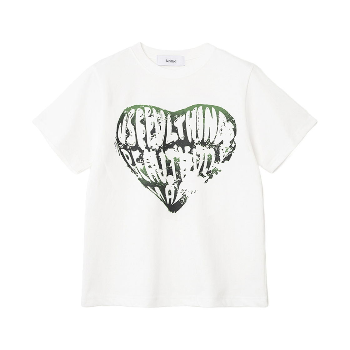 니티드 여성 빈티지 하트 티셔츠 화이트-그린