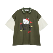 Open Yy x Hello Kitty Collared T-Shirt Khaki