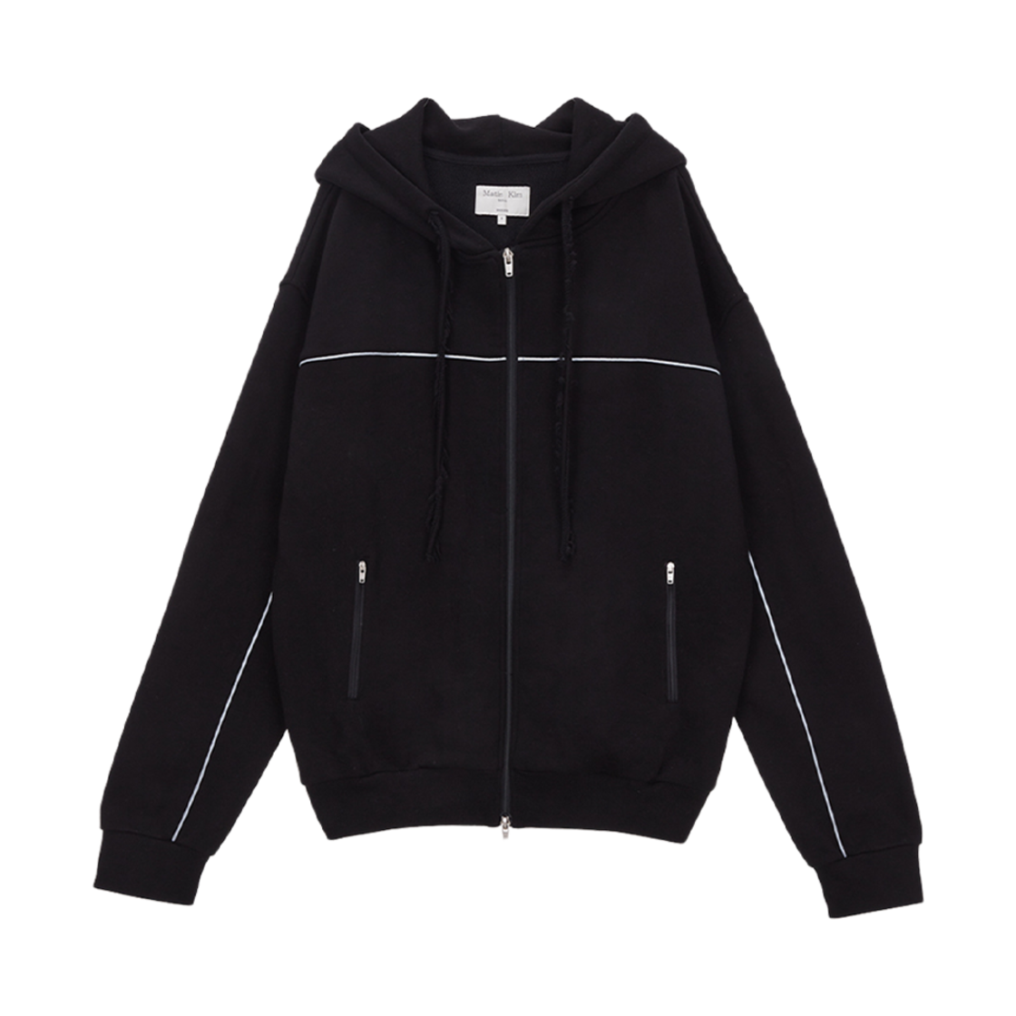 (W) 마뗑킴 아플리케 파이핑 후디 집업 점퍼 블랙((W) Matin Kim Applique Piping Hoody Zip Up Jumper Black) - 1