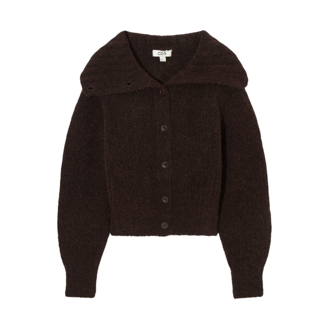 (W) 코스 스프레드 컬러 텍스처드 알파카 가디건 다크 브라운((W) COS Spread-Collar Textured Alpaca Cardigan Dark Brown)