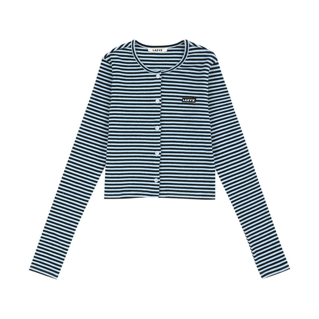 레이지지 라벨 유넥 스트라이프 크롭 가디건 스카이/네이비(LAZYZ Label U-Neck Stripe Crop Cardigan Sky/Navy) - 1
