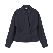 Haveless Women Waist Button Cropped Shirt Dark Grey