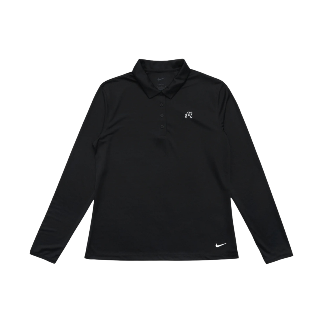 (W) 말본 골프 x 나이키 드라이핏 빅토리 롱 슬리브 폴로 블랙 화이트((W) Malbon Golf x Nike Dri-Fit Victory Long Sleeve Polo Black White)