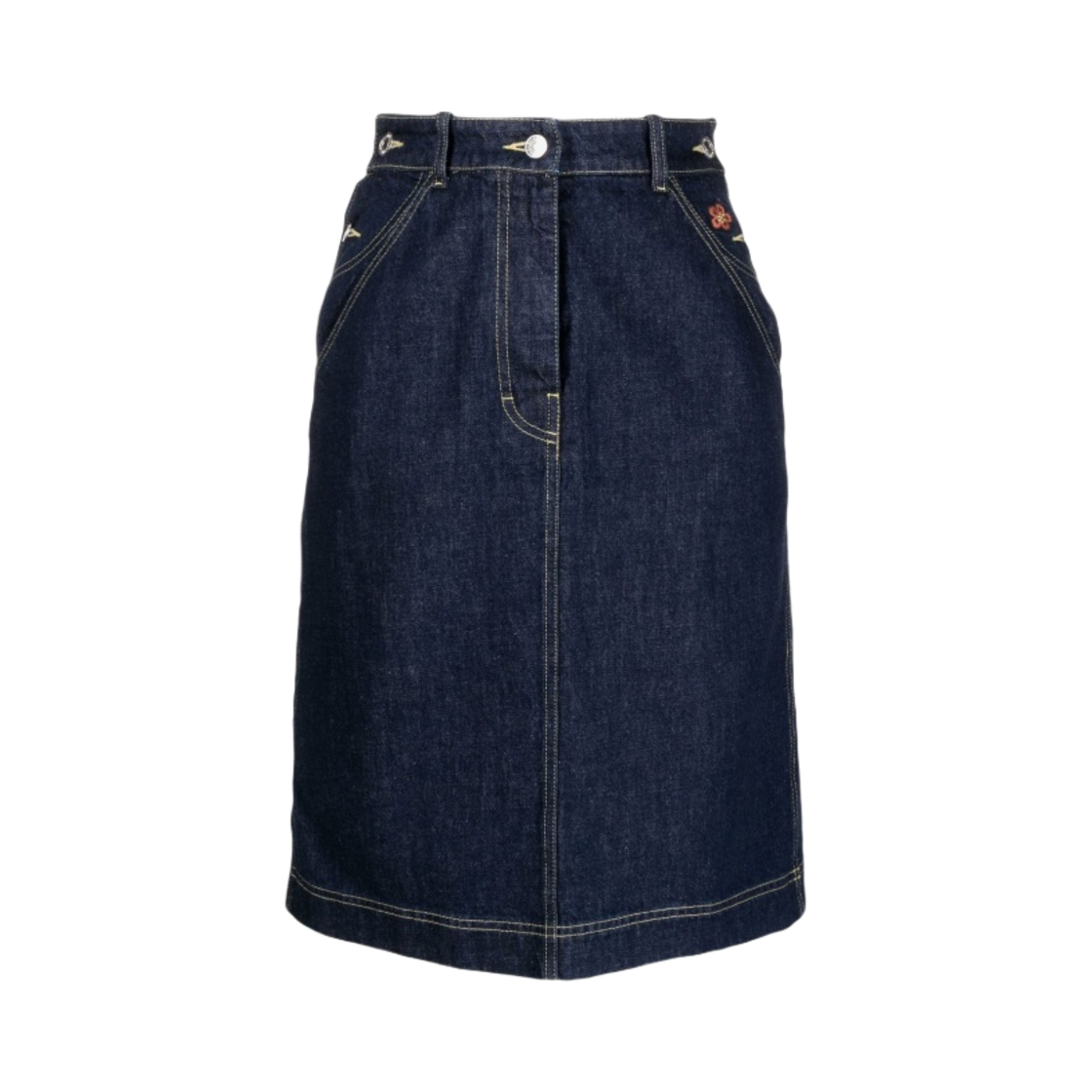 FC62DJ2669EB78 (W) Kenzo Logo Patch Denim Skirt Indigo Blue