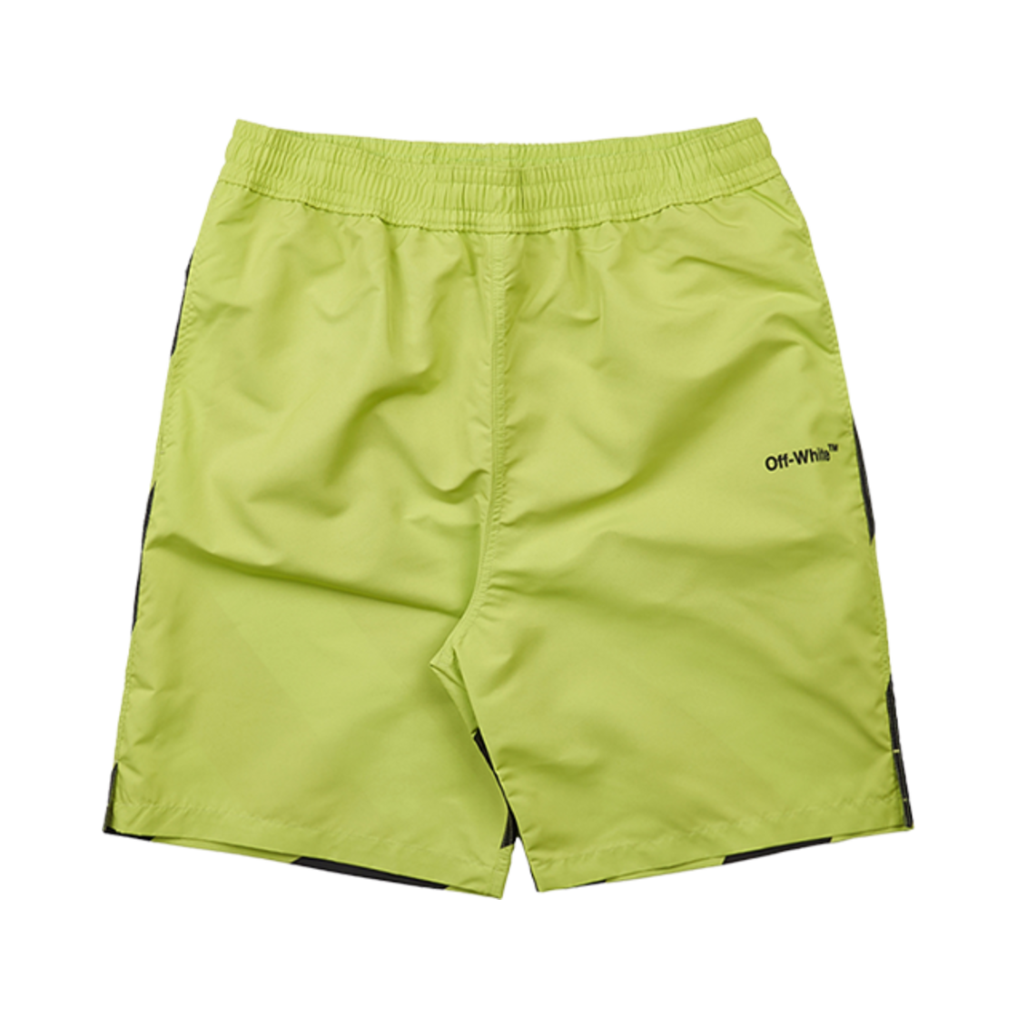 OMFD008S23FAB0015010 Off-White Diagonal Stripe Surf Shorts Lime Black