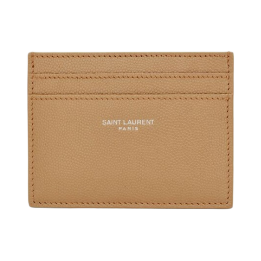 Saint Laurent Paris Credit Card Case in Grain De Poudre Embossed Leather Teak Wood