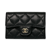 Chanel Classic Card Holder Grained Shiny Calfskin & Gold Black