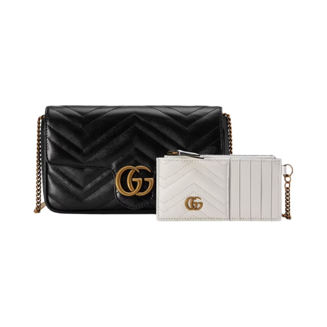751526-AACCE-1061 Gucci GG Marmont Mini Card Case Chain Wallet Black Leather