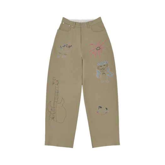 24CLHKPT01 STU X HANK Printed Wide Pants Beige