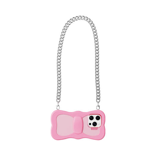 GRG2506130 Gragg Layered Ribbon Case - Light Pink (Layered Ribbon Mini Grip Chain - Silver)