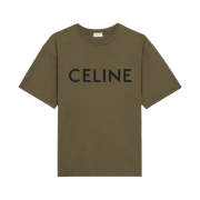 Celine Loose T-Shirt in Cotton Jersey Dark Khaki Black