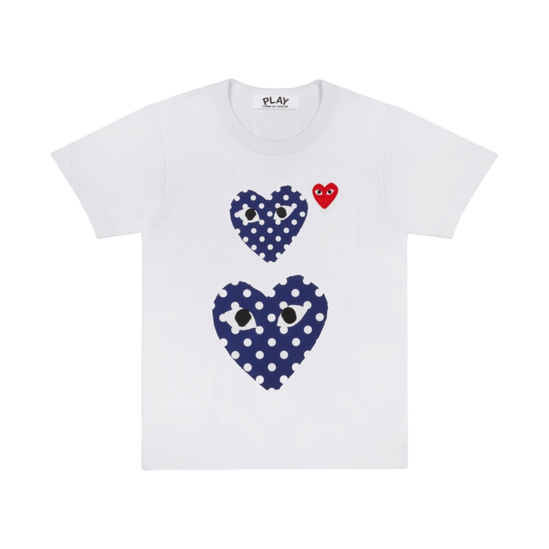 (W) 플레이 꼼데가르송 폴카 닷 더블 하트 티셔츠 화이트((W) Play Comme des Garcons Polka Dot Double Heart T-Shirt White)