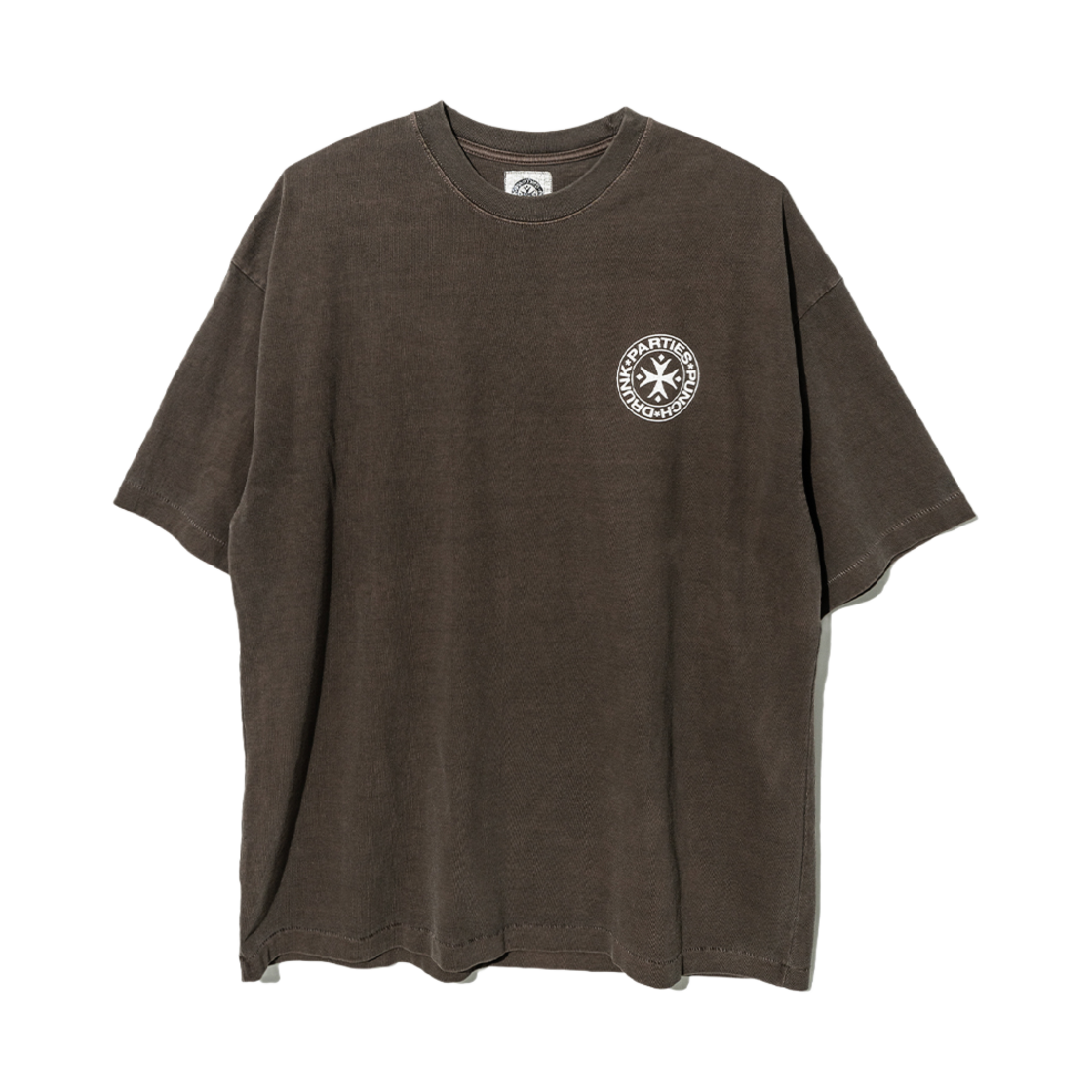 펀치 드렁크 파티즈 서클 로고 가먼트 다이드 티 브라운