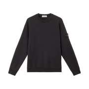 Stone Island 6100044 Organic Cotton Fleece Crewneck Sweatshirt with Ribbed Details Black - 25SS