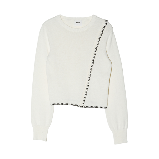 BESSKN005WH Enor Women Diagonal Button Knit  White