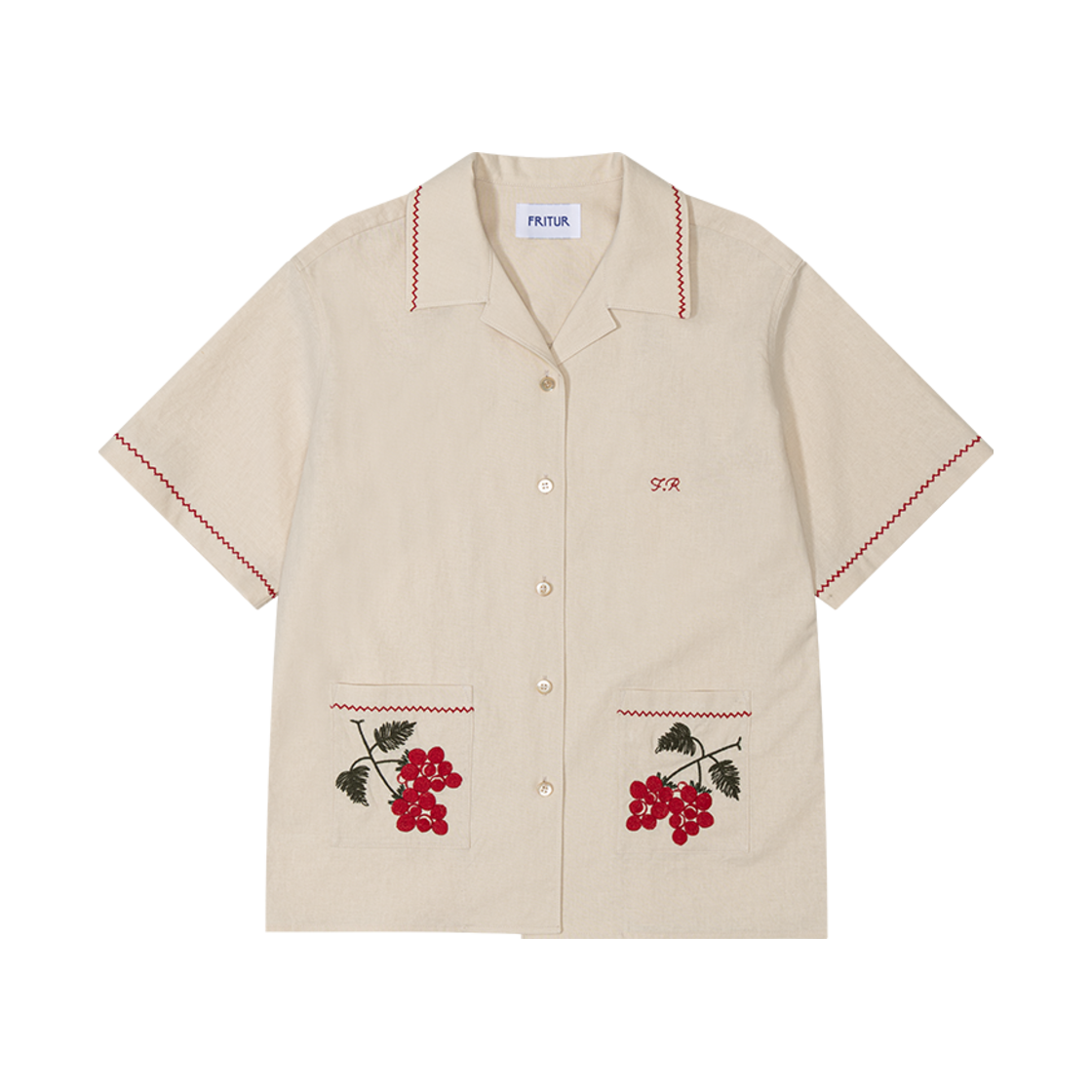 프리터 라즈베리 엠브로이더리 셔츠 베이지
