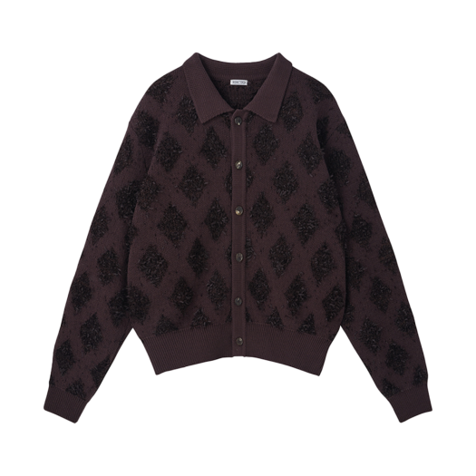 RM25SKCD001VB Recto Fringe Jacquard Knit Cardigan Vintage Brown